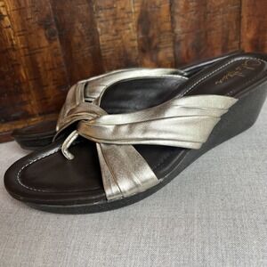 Cole Haan Wedge Platform Sandals Women's 10 B Gold Bow Brown Air Soles Slip On